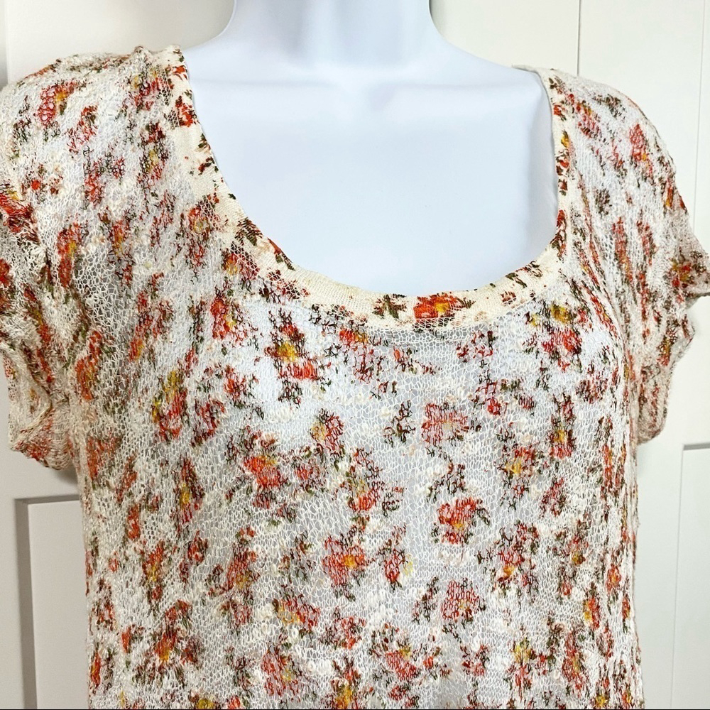 FREE People short sleeve knit top crochet sheer back top tunic size xs - Picture 3 of 8